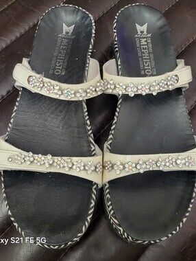 OTTO Beige Jeweled Double-Strap Slide Sandals